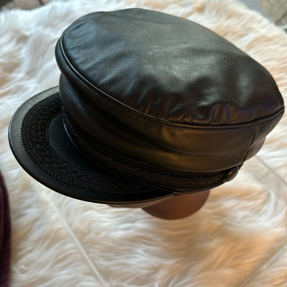 Epoch Faux Leather Greek Fisherman Hat Black